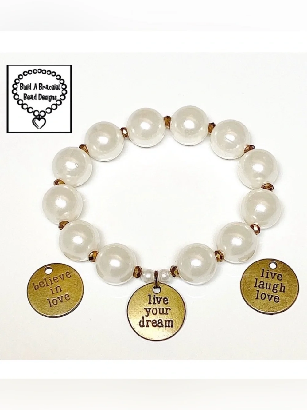 Girls Inspirational Word Charm Boho Stretch Bracelet Bronze Crystal